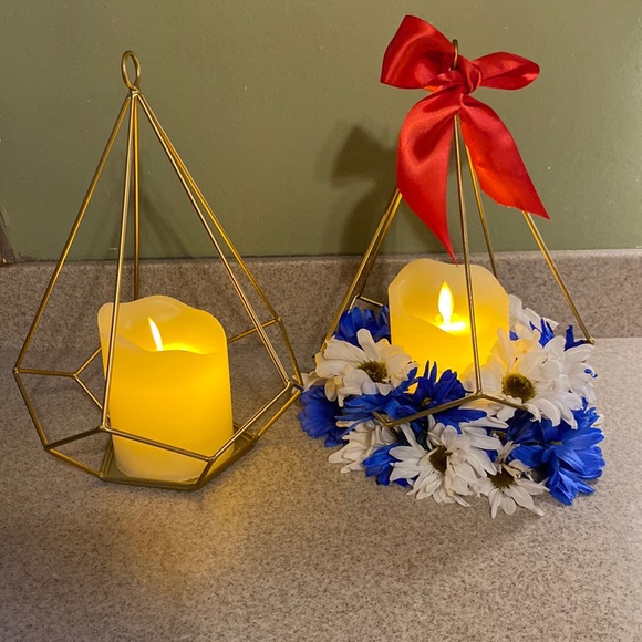 2 - Matte Gold Candle Holder W/Battery Operated Candle Can add Flowers  NWT - Picture 4 of 15